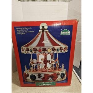 LARGE HOLIDAY WORKSHOP LIGHTED (MERRY GO ROUND CAROUSEL) LION-ZEBRA-HORSE